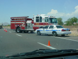 red fire truck and <br>Arizona highway patrol