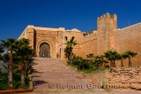 Boys playing soccer at Bab Oudaia gate to the Kasbah in Rabat Morocco