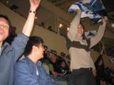 lonnies fans proudly wave the Vancouver banner after a goal