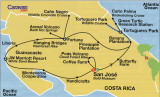 Map of Costa Rica showing route of recent trip.