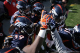 Denver Broncos team huddle
