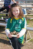 Paige with her first soccer trophy