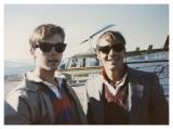 Tim and Dan, San Francisco, CA 1985, chartered chopper ride