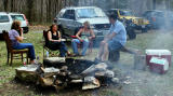 Angie, Julie, Hunter and Frank swap stories as a large cloud of Hatcherburger smoke drifts by