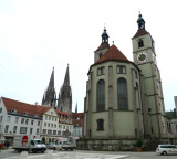 Regensburg New Parish Church & Spires of St. Peters Cathedral