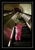 Norah on a beloved escalator