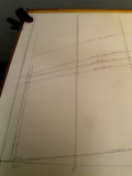 Completed lines at stern; plywood is 30 inches across. Rear transom line will define intersections.