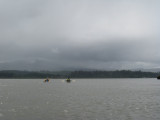 Down the channel toward Svensen Island, habitated by humans and cows.