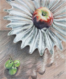 Apple in glass fruit bowl_coloured pencils