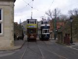 Leeds 399 passes Leeds 345 as it leaves the terminus