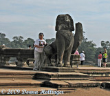 Carolyn with the Naga at Angkor  Entrance