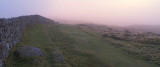 Hadrians Wall,base course, on a misty morning.