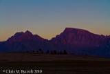 Alpenglow beyond Mt. Russell and Mt. Whitney, this is the red sky almost directly opposite the sunset.