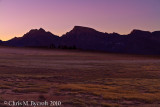 Just before sunrise at Bighorn Plateau, Mt. Russell and Mt. Whitney behind