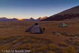 Our campsite, from front to back: my tent, Roy's tent, and Bob's tent.  Mountains of the Great Western Divide beyond.