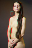 Standing Nude Portrait with Long Hair, 3D R/B Anaglyph (8,000+ views)