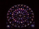 Interior view of stained glass window Notre Dame Paris