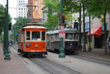 Trolley cars in historic Memphis