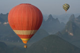 Hot air balloon above the Karst mountains