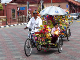 Beca is the Malay word for trishaw (a tricycle with a side seat for two).