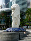 Singapores most recognizable symbol is the Merlion sculpture at Marina Bay in front of the Fullerton Hotel.