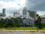 View of the Suntec Singapore International Convention and Exhibition Center located in the City Hall District.