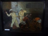 Painting showing men being whipped at the Hanoi Hilton.