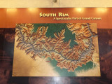 Map of the South Rim of the Grand Canyon and the Colorado River flowing along the bottom of the canyon.