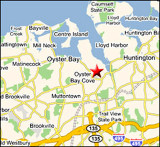 Map of the North Shore of Long Island showing Oyster Bay (in Suffolk County) where Sagamore Hill is located.