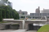 Modern concrete design at the end of the Hiroshima Pond of Peace. 