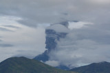 Ash billowing from the volcano.