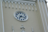View of the clock on the upper faade of Metropolitan Cathedral.
