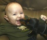 Ohhhh......Alessio experiences his first puppy kiss