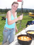 Mandy makes a mean lunch of chicken stew, salad and cheesy potatoes