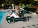 Cathy at Bruces Santa Ana house; pool.