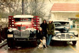 RON,CATHY,KRESSA AND SPANKY WITH THE 46 CHEVY 11/2 TON AND THE 48 AEROSEDAN