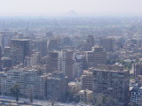 Pyramids of Giza through the haze