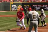 Reds first baseman Joey Votto keeping an eye on the ball
