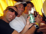 the celebration continues in the back seat of the bus
