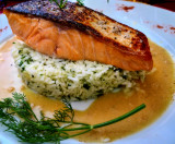 Grilled salmon on wild rice...