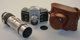 Exakta VX with Case &  Meyer Gorlitz 5.8cm f1.9 Lens with Cap & Meyer Gorlitz 250mm f5.5 Lens