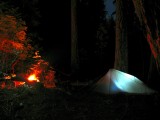 Integral Design silshelter glows with campfire