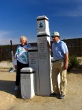Teddi and Eric at the PCT border monument-Ironically
