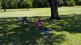 Mike is using my radio for a much needed contact on 40 meters.