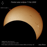 20080207, 04:47 hrs UT, Ha, DS PST at f25, photo taken at time of max eclipse