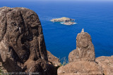 View from the village are the Birdmen carved in the rocks.