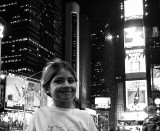 Times Square Jessica in lights bw
