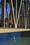 swimmers on UPRR bridge over lake shasta