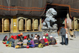 Tibetan laborers on their lunch break, Sakya Monastery