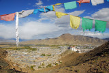 Prayer flags marking the saddle in the hills west of Shigatse Dzong